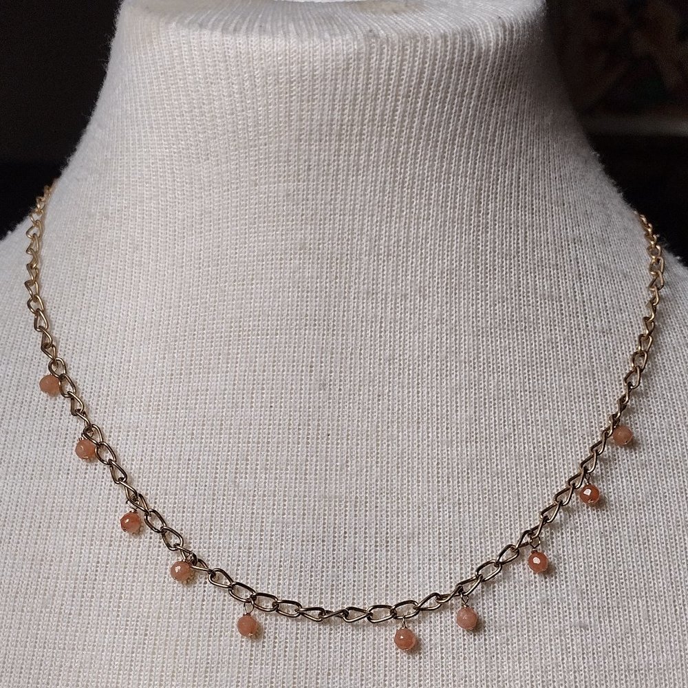Gold-Tone Necklace with Salmon Beads